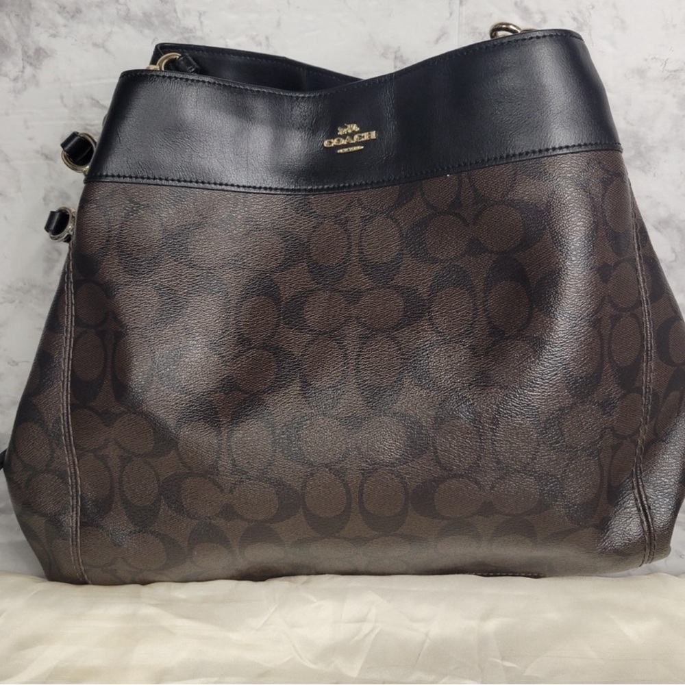 Coach Black and Brown Signature Shoulder Bag
